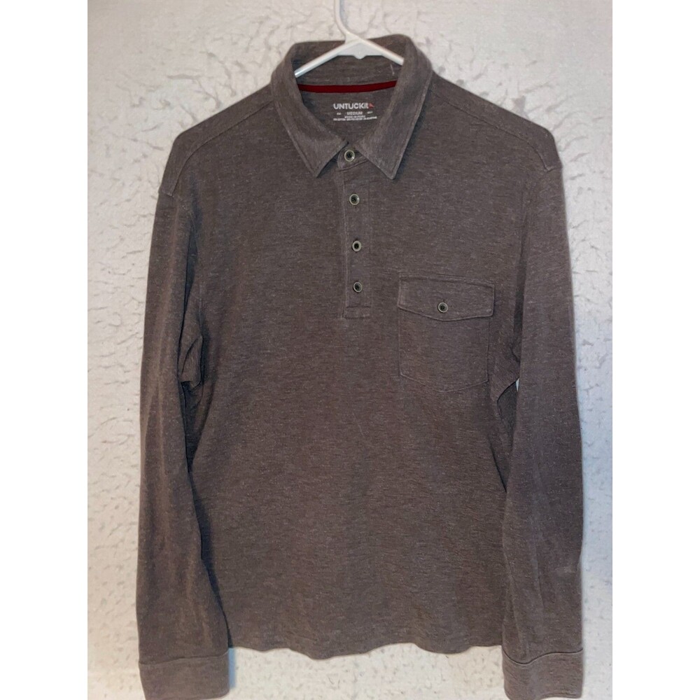 UNTUCKit Long Sleeve Polo Brown Shirt Men's Size M Chest pocket